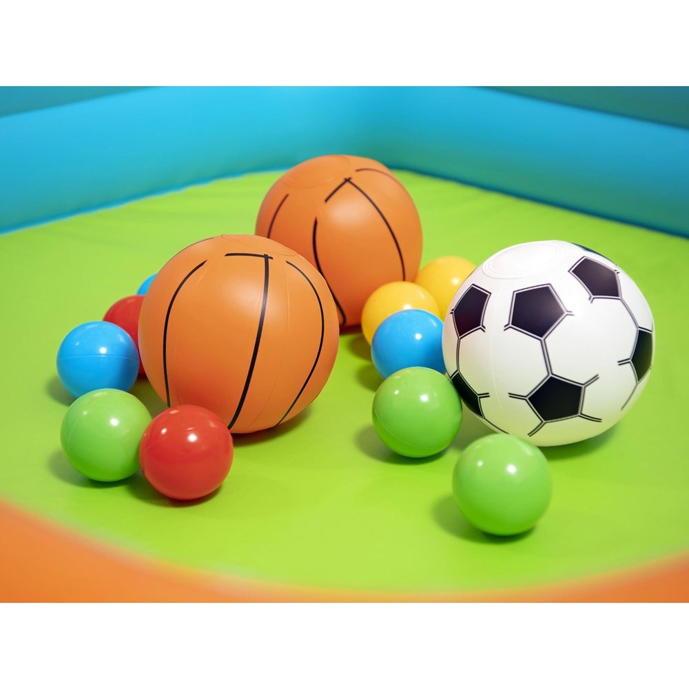 Bestway Suchý bazén s loptičkami a basketbalovým košom + futbalová bránka 3v1 120x107cm KICK ’N SWISH