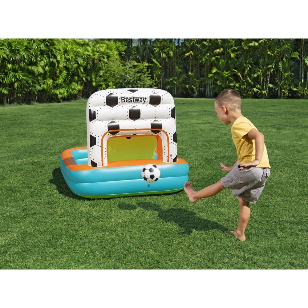 Bestway Suchý bazén s loptičkami a basketbalovým košom + futbalová bránka 3v1 120x107cm KICK ’N SWISH