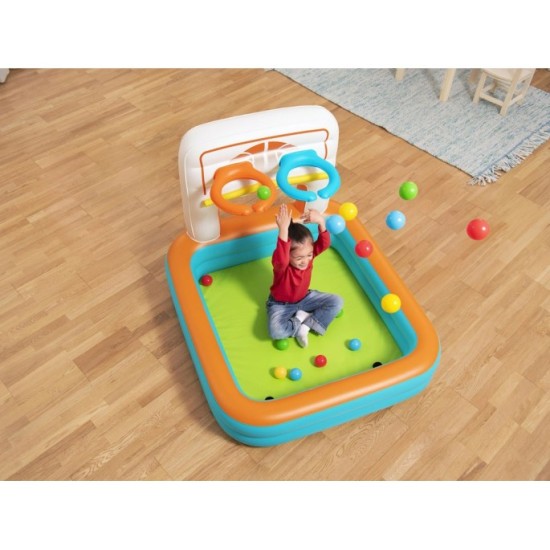 Bestway Suchý bazén s loptičkami a basketbalovým košom + futbalová bránka 3v1 120x107cm KICK ’N SWISH
