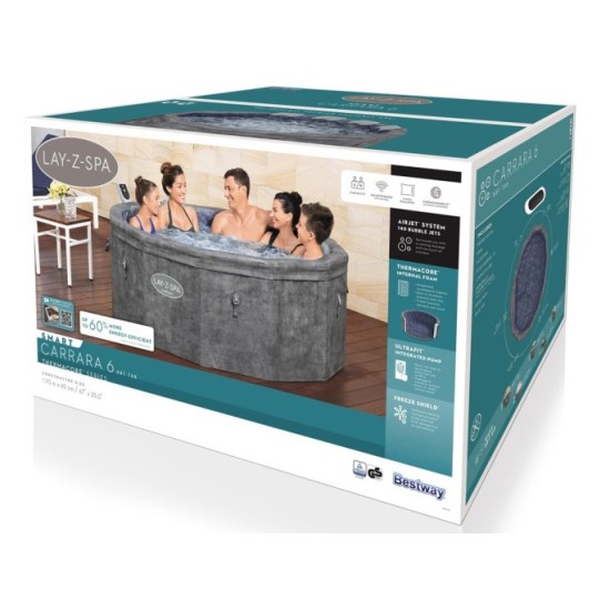 Bestway 6001V Vírivka Lay-Z-Spa Carrara SMART Air Jet Jacuzzi s WIFI aplikáciou, pre 6 osôb + 5 vankúšov, priemer 170cm