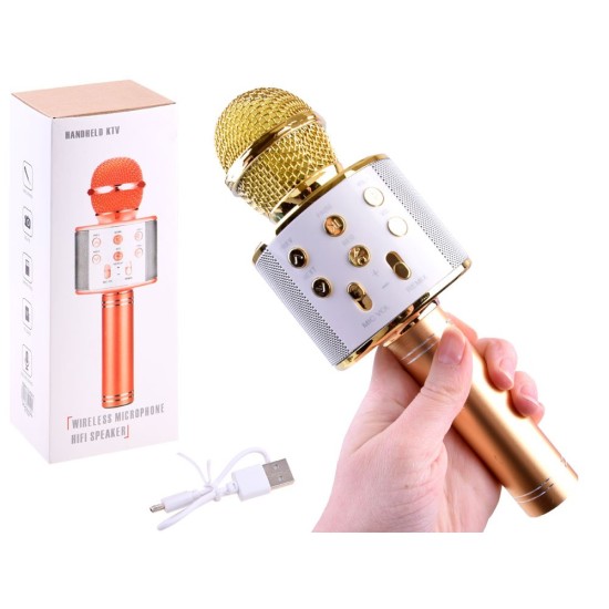 JOKO Mikrofón Karaoke, Bluetooth + nabíjačka, zlatý