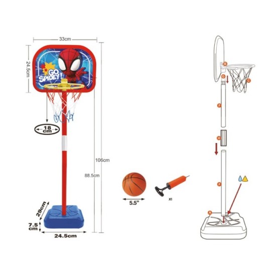 STAMP Detský Basketbalový kôš Spidey 106cm, červený
