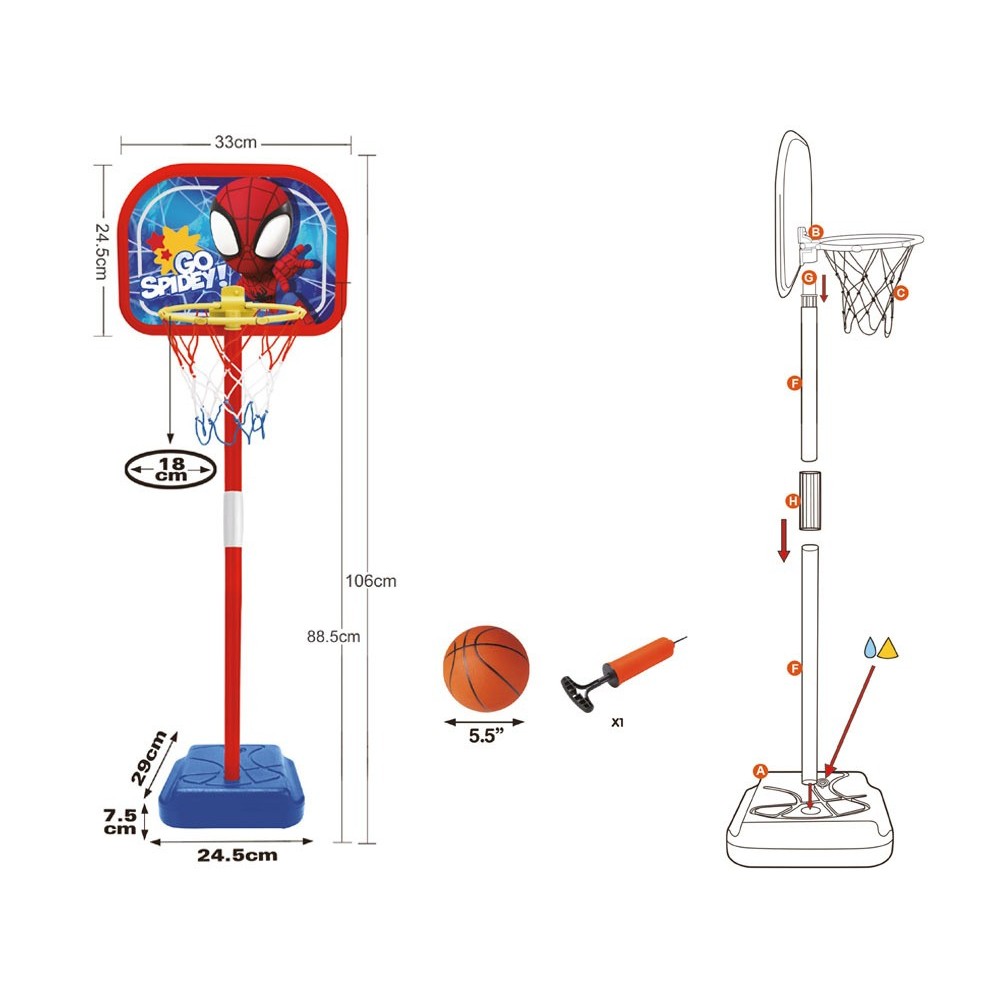 STAMP Detský Basketbalový kôš Spidey 106cm, červený