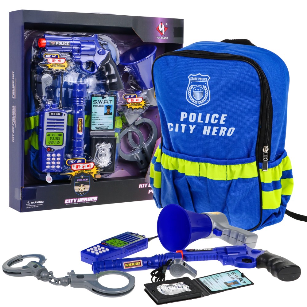 JOKO Kostým malého Policajta s batohom, vysielačkou, megafónom a baterkou + zvuk + svetlom
