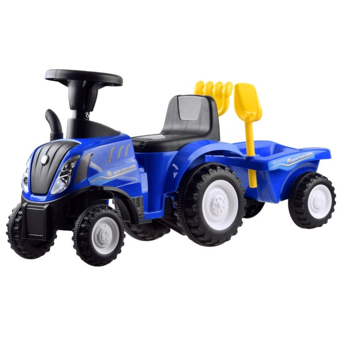 JOKO Odrážadlo traktor pre najmenšich s vlečkou + lopatka + hrable, modrý