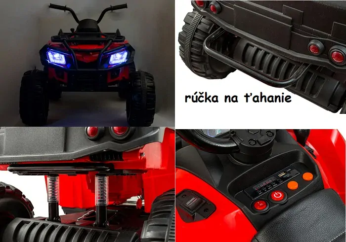 Joko, Veľká Elektrická štvorkolka 4x4 XL ATV, kožené sedadlo, penové kolesá, rádio, USB, čierna