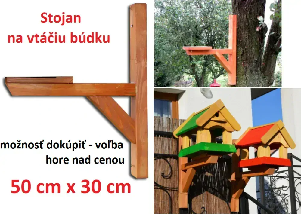 MKSTOR Drevené kŕmitko pre vtáky 32cmx30cmx28cm, vtáčia búdka + stojan, hnedá