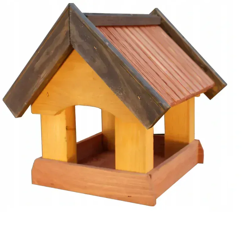 MKSTOR Drevené kŕmitko pre vtáky 32cmx30cmx28cm, vtáčia búdka + stojan, hnedá