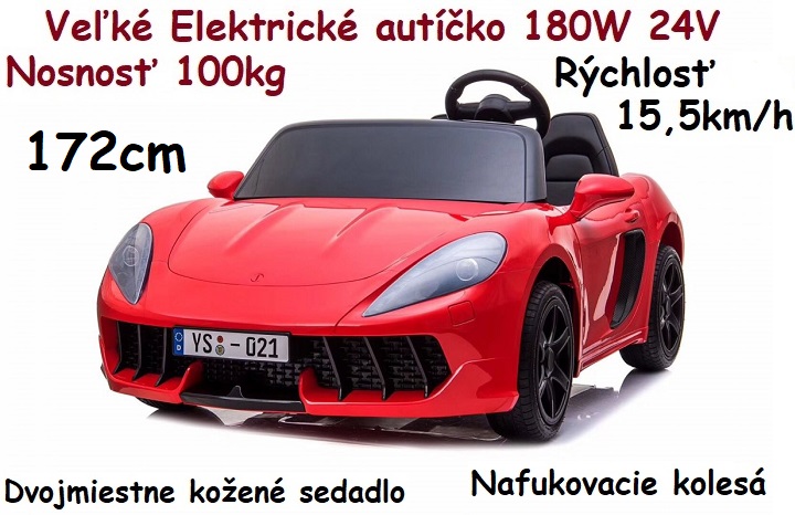 JOKO Veľké Elektrické autíčko Perfecta LIFT 180W 24V, nosnosť 100kg, dvojmiestne, nafukovacie kolesá, kožené sedadlo, červené