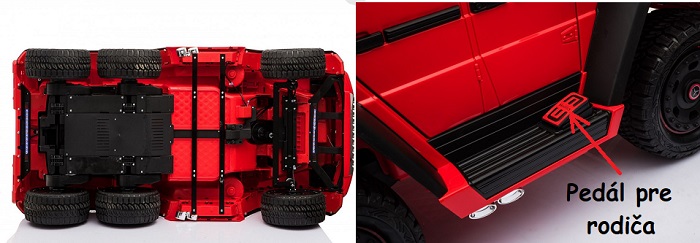 JOKO Elektrické autíčko Mercedes Benz AMG G63 6x6, nosnosť 110kg, pedál pre rodiča, penové kolesá, MP3, kožené sedadlo, červené