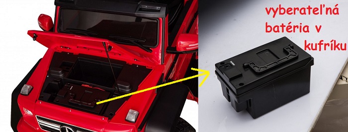 JOKO Elektrické autíčko Mercedes Benz AMG G63 6x6, nosnosť 110kg, pedál pre rodiča, penové kolesá, MP3, kožené sedadlo, červené