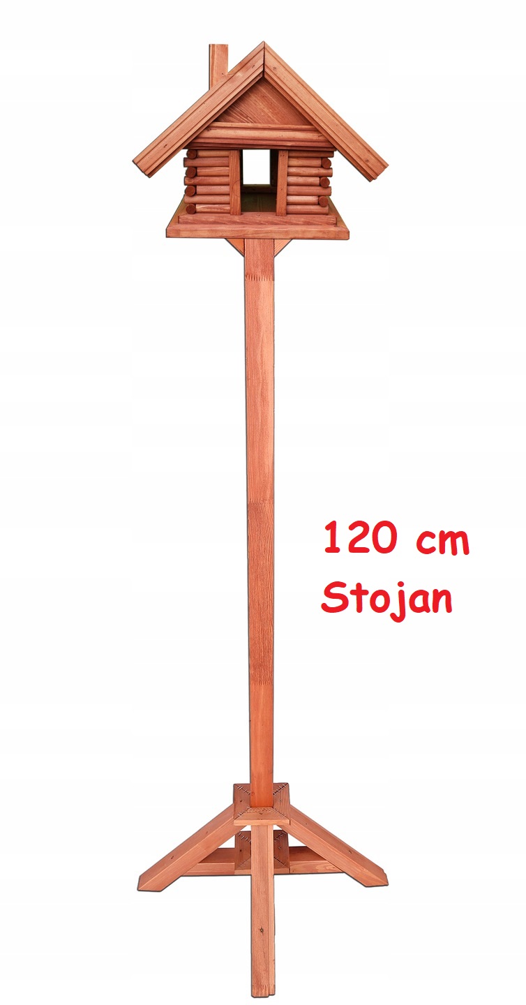 MKSTOR Drevené kŕmitko pre vtáky 48x42x38cm, vtáčia búdka, domček, palisander + stojan na jednej nohe NB50