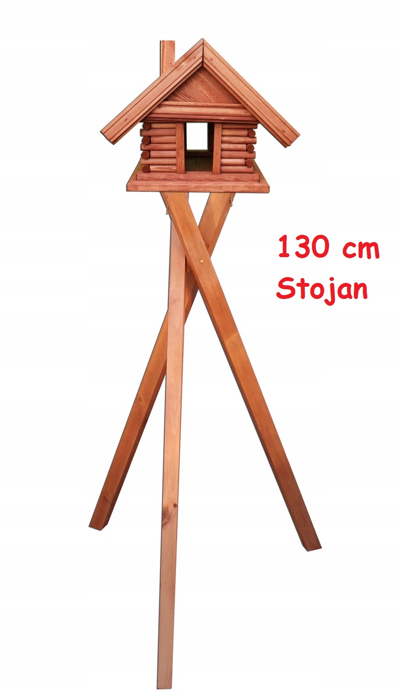 MKSTOR Drevené kŕmitko pre vtáky 48x42x38cm, vtáčia búdka, domček, palisander + stojan na jednej nohe NB50