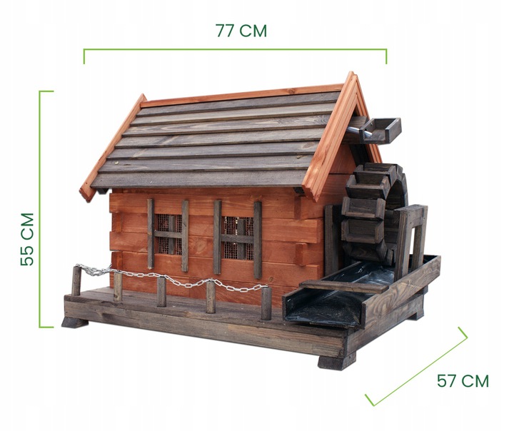 MKSTOR Drevený Vodný Mlyn na vodu 77cm, dekorácia do záhrady, masív, MW5