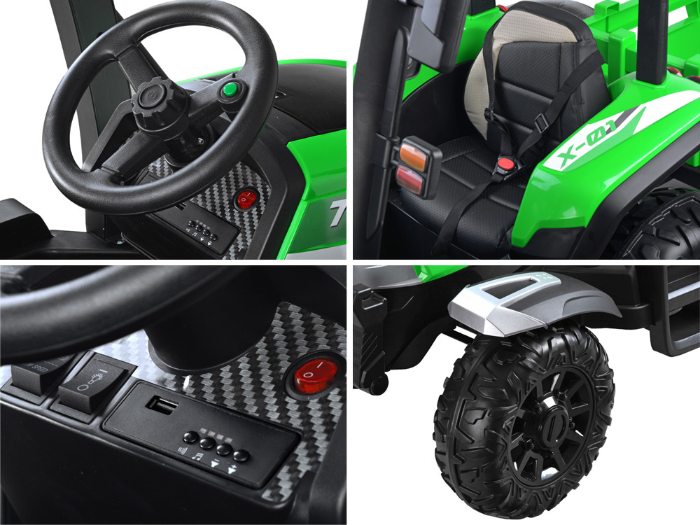 JOKO Veľký Elektrický traktor s vlečkou a kabínou 4x4, penové kolesá, kožené sedadlo, diaľkové ovládanie, červený