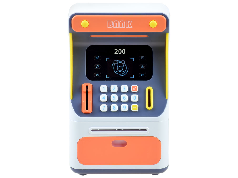 JOKO Detský Bankomat na peniaze, pokladnička na batérie so svetlom a zvukom, modrý