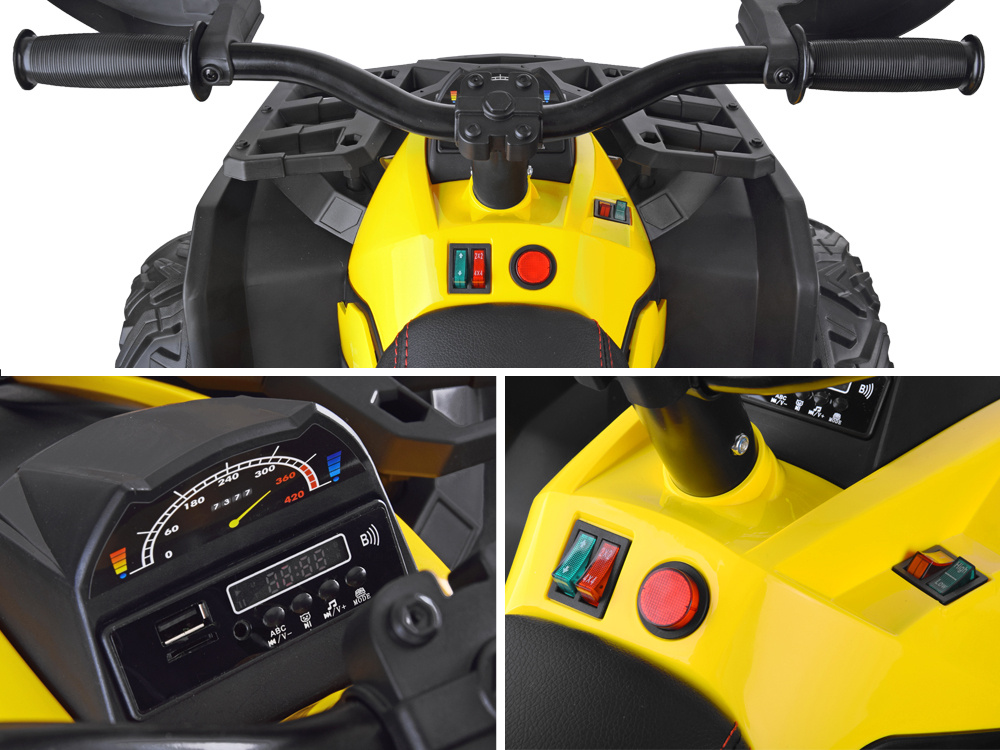 JOKO Elektrická štvorkolka ATV 4x4 s diaľkovým ovládaním, penové kolesá, kožené sedadlo, červená