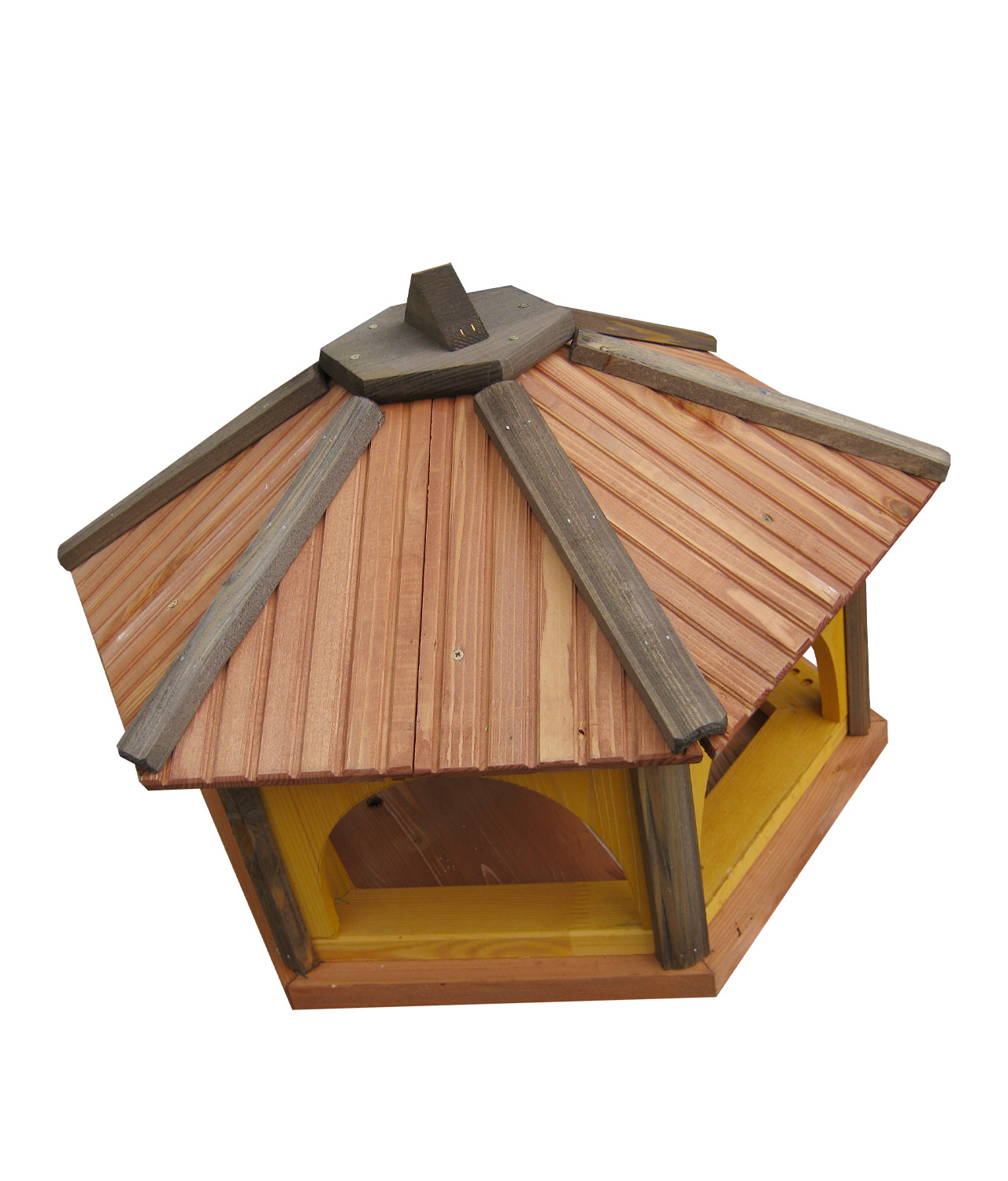 MKSTOR Drevené kŕmitko pre vtáky 50x45x40cm + SOLÁRNE Led Svetlo, vtáčia búdka, červená