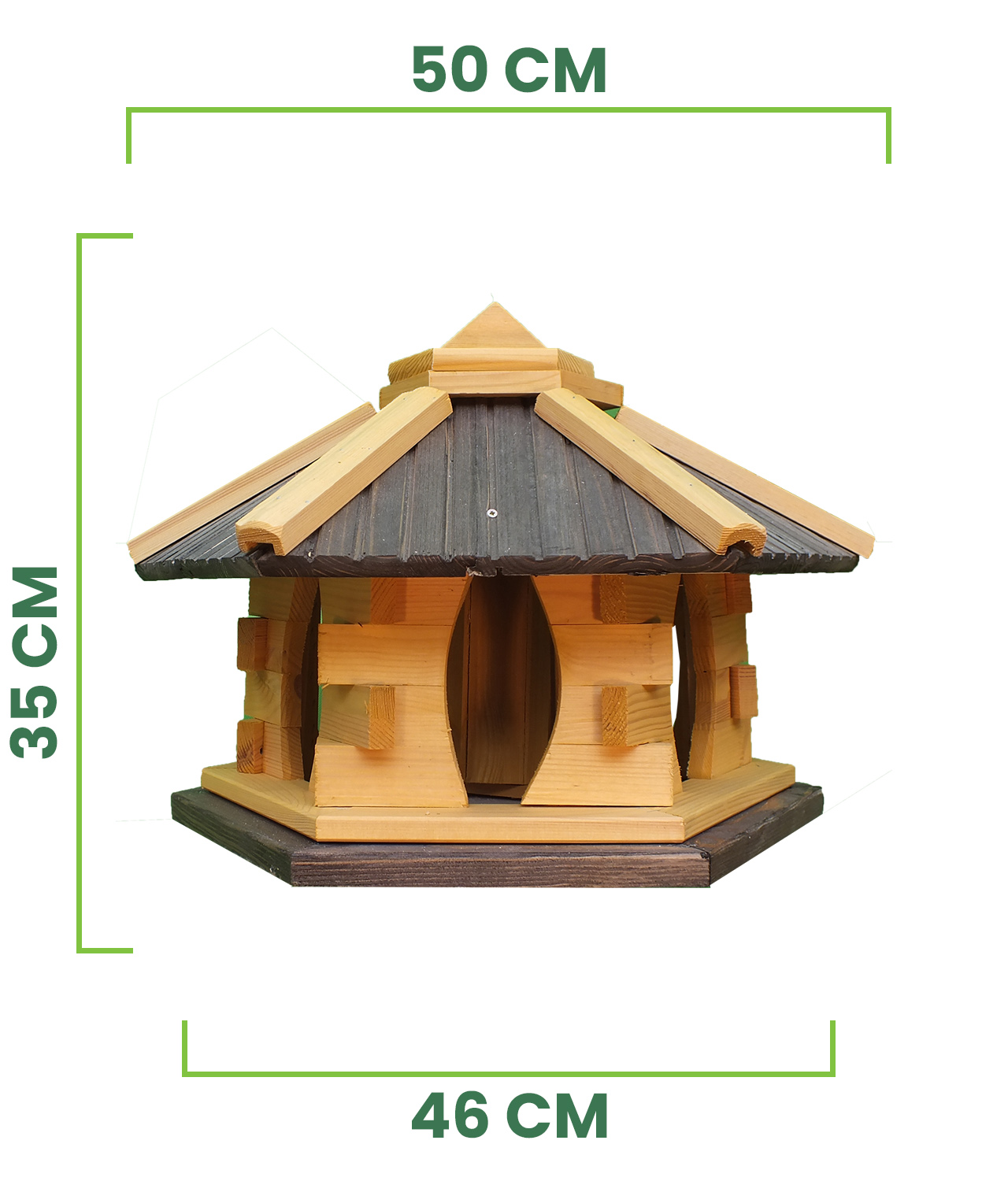 MKSTOR Drevené kŕmitko pre vtáky 50x45x35cm, vtáčia búdka so zásobníkom jedla, TIK