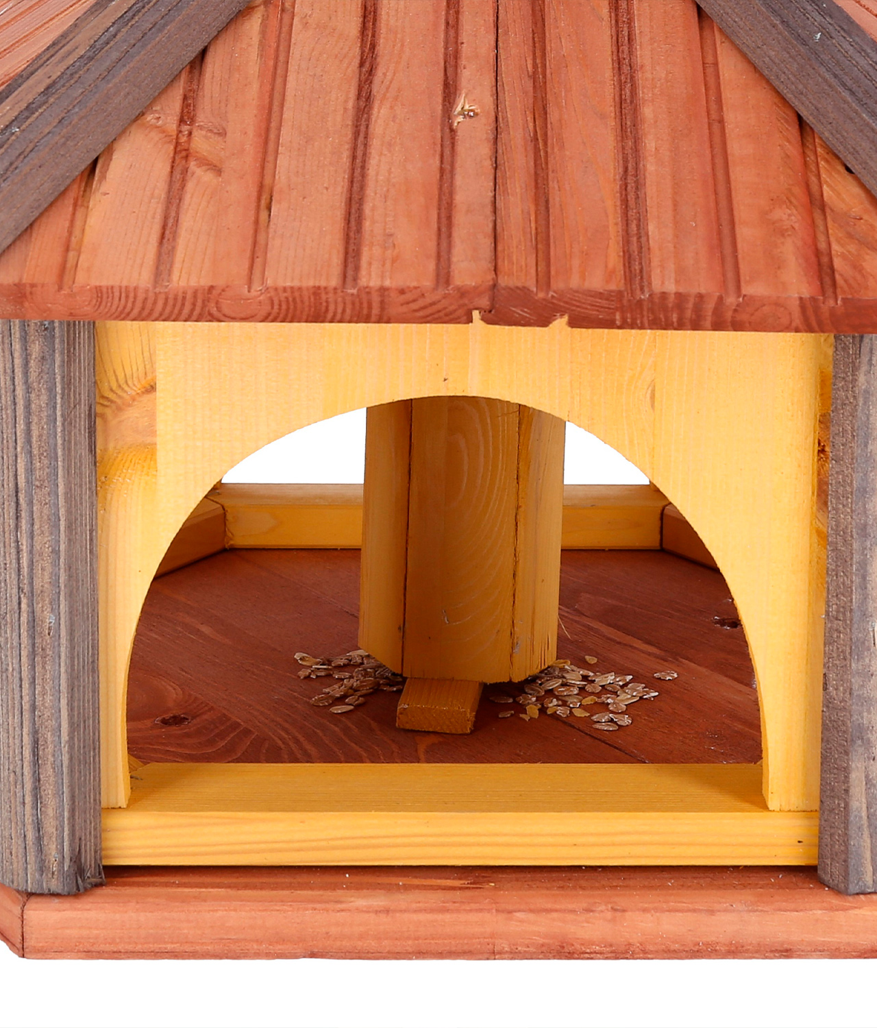 MKSTOR Drevené kŕmitko pre vtáky 60x50x40cm, vtáčia búdka so zásobníkom jedla, sivá