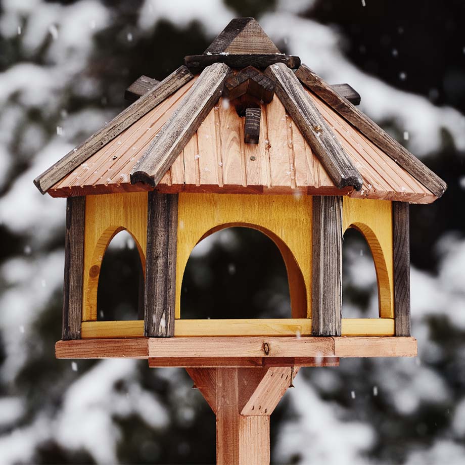 MKSTOR Drevené kŕmitko pre vtáky 45x40x37cm, vtáčia búdka, červená