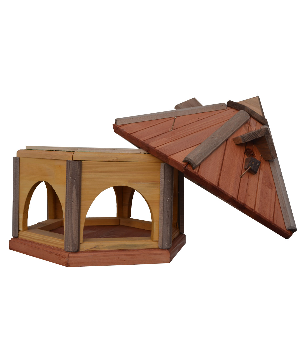 MKSTOR Drevené kŕmitko pre vtáky 62cmx52x45cm, vtáčia búdka, Antracit-TIK