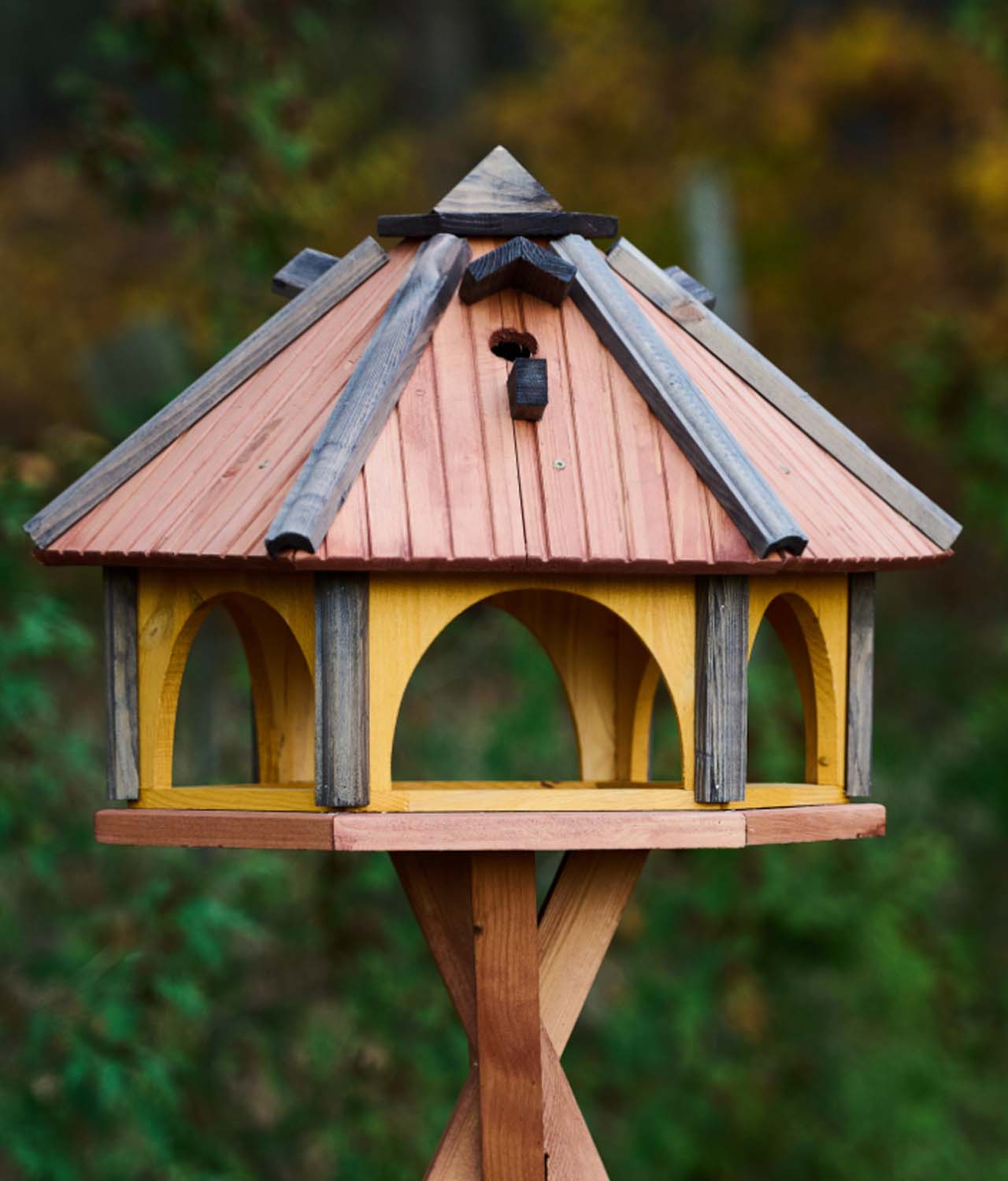 MKSTOR Drevené kŕmitko pre vtáky 62cmx52x45cm, vtáčia búdka, Antracit-TIK