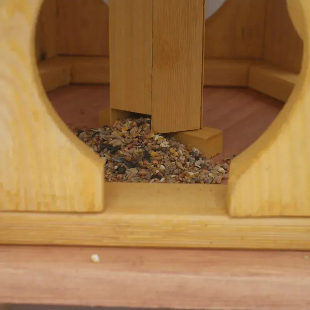 MKSTOR Drevené kŕmitko pre vtáky 50x46x35cm so Zásobníkom Jedla, vtáčia búdka, modrá + Stojan na 3 nohách 120cm