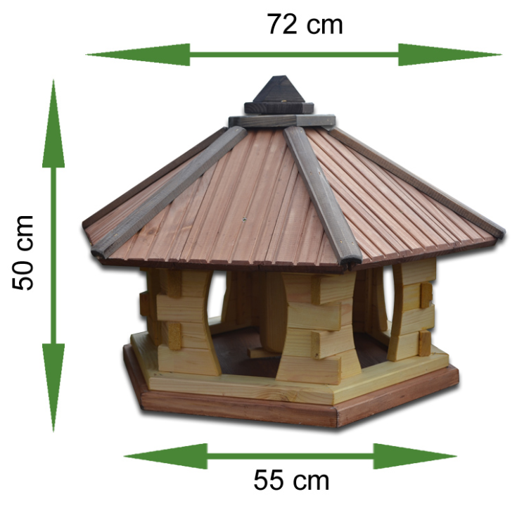 MKSTOR Drevené kŕmitko pre vtáky 72cmx55x50cm, vtáčia búdka so zásobníkom jedla, hnedá + Stojan na 4 nohách 120cm