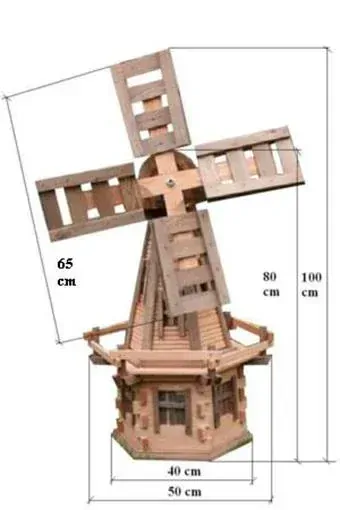 MKSTOR Drevený veterný mlyn záhradný  otočný dekoračný 100cm, tik-antracit