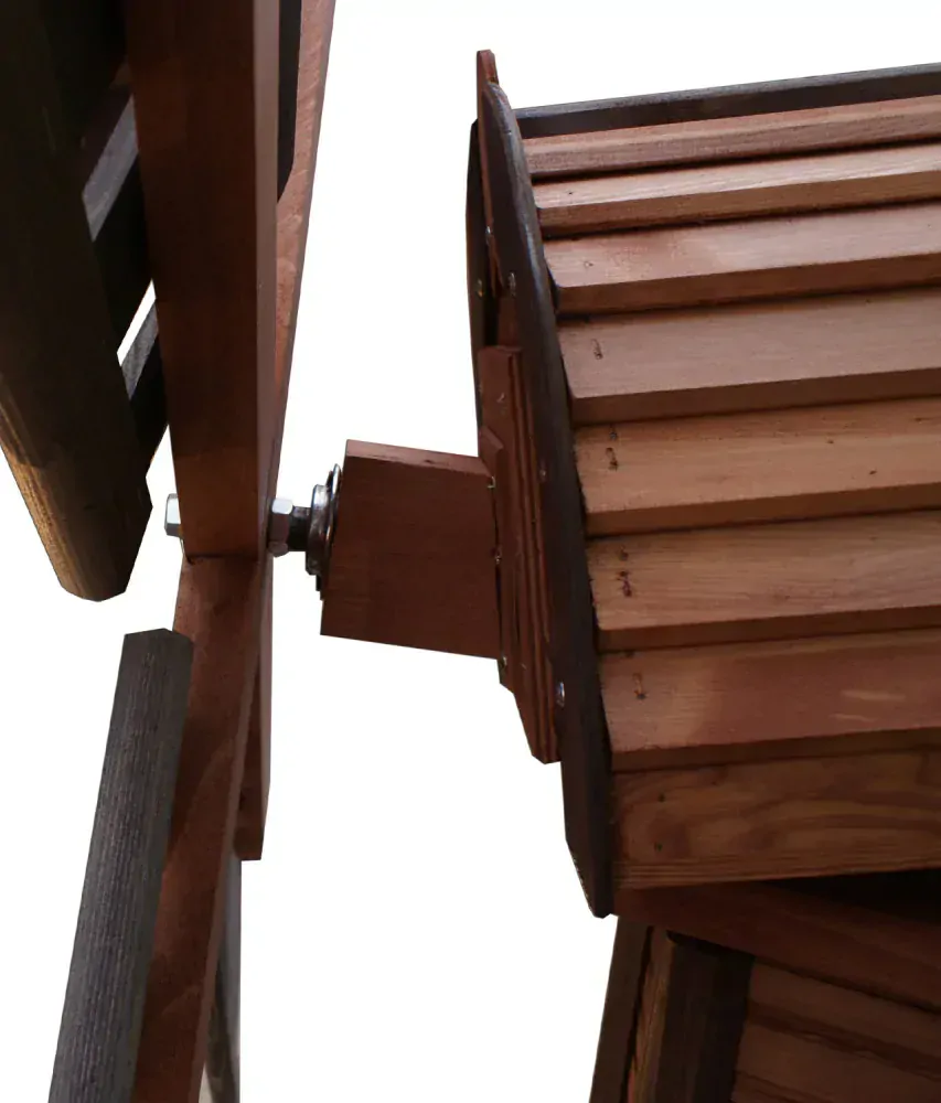 MKSTOR Drevený Solárny veterný mlyn 223cm s LED svetlom, záhradný, otočný, dekoračný, natural Nelakovaný W10S