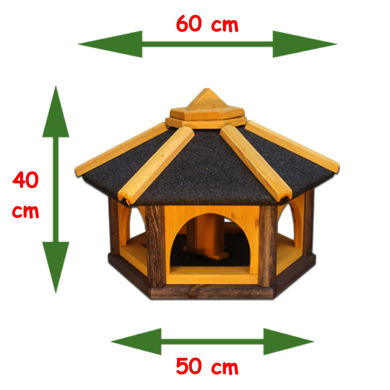 MKSTOR Drevené kŕmitko pre vtáky 50x35x46cm s Asfaltovou Lepenkou na streche, vtáčia búdka so zásobníkom jedla, sivá strecha