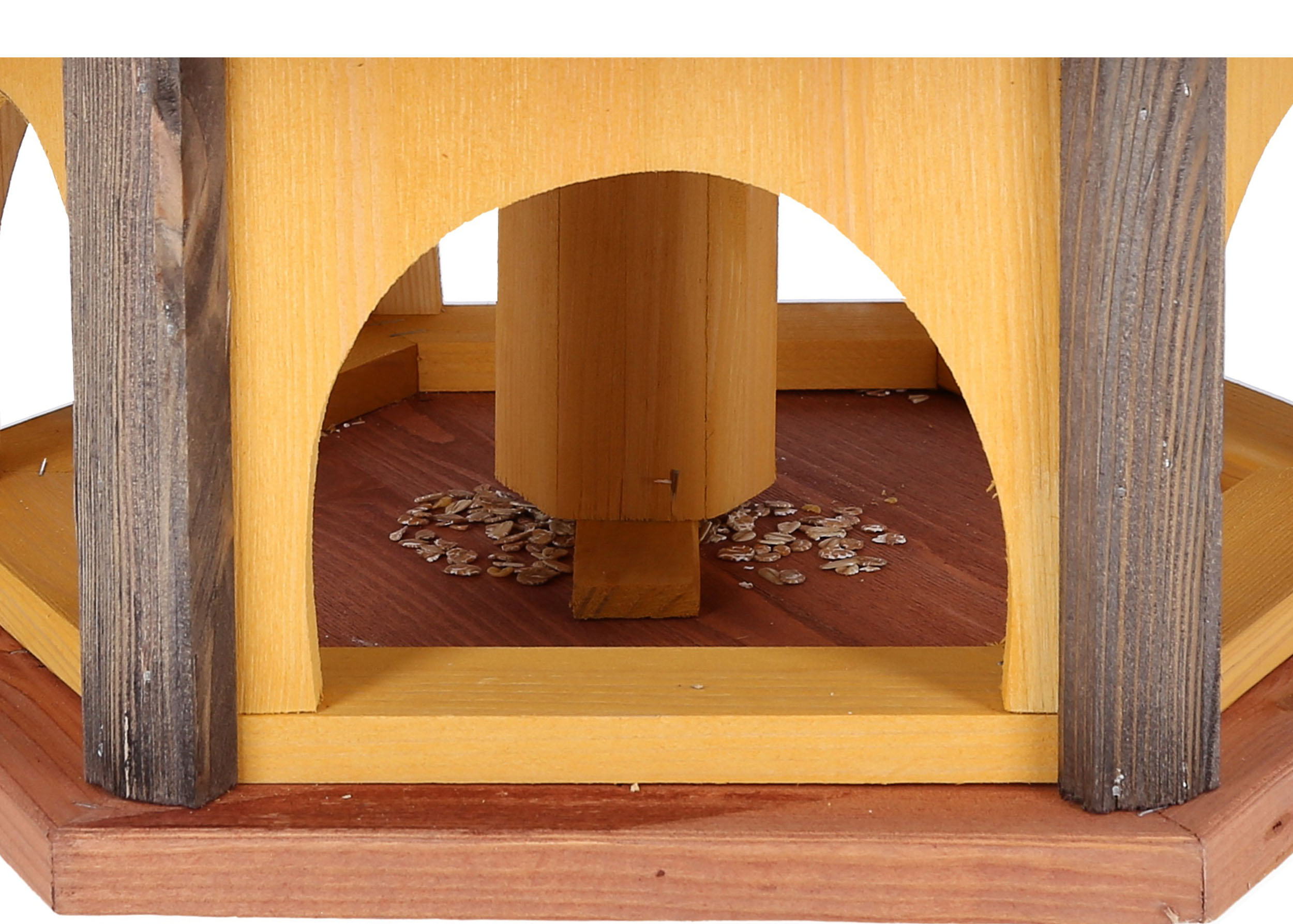 MKSTOR Drevené kŕmitko pre vtáky 50x35x46cm s Asfaltovou Lepenkou na streche, vtáčia búdka so zásobníkom jedla, sivá strecha