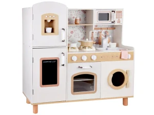 JOKO Veľká Drevená Kuchynka s Tečúcou Vodou, Tabuľou,  svetlom a zvukom 90cm, krémová hnedá
