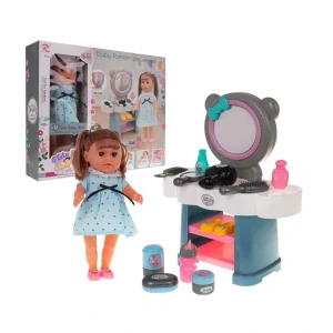 JOKO Sada Interaktívna Bábika Kinga so zvukmi, pije, ciká + Toaletný stolík so svetlom a zvukom + Fén