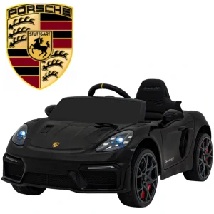 JOKO Elektrické autíčko Porsche 718, Kožené sedadlo, penové kolesá, FM rádio, Lakované, čierne