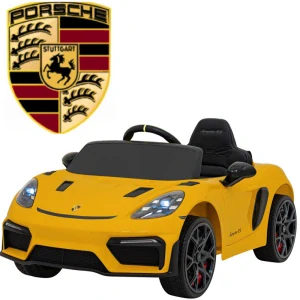 JOKO Elektrické autíčko Porsche 718, Kožené sedadlo, penové kolesá, FM rádio, Lakované, žlté