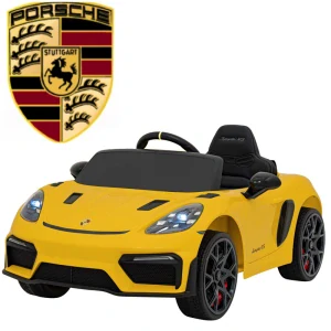JOKO Elektrické autíčko Porsche 718, Kožené sedadlo, penové kolesá, FM rádio, žlté