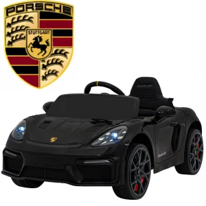 JOKO Elektrické autíčko Porsche 718, Kožené sedadlo, penové kolesá, FM rádio, čierne