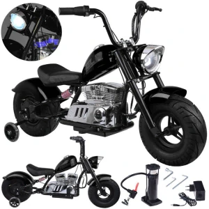 JOKO Elektrická Motorka Chopper 24V, nosnosť 80kg, rýchlosť 20km/h, nafukovacie kolesá, kožené sedadlo, čierna