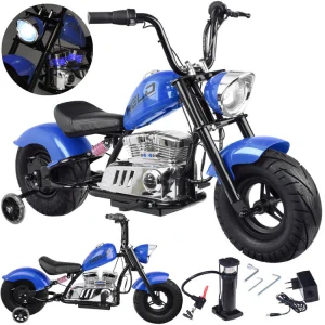 JOKO Elektrická Motorka Chopper 24V, nosnosť 80kg, rýchlosť 20km/h, nafukovacie kolesá, kožené sedadlo, modrá