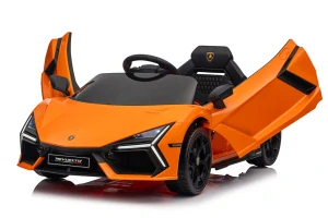 JOKO Elektrické autíčko Lamborghini Revuelto, kožené sedadlo, penové kolesá, FM rádio, oranžové