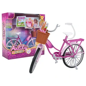 Anlily Bycikel s košíkom pre bábiky Barbie so Šiltom, ružový