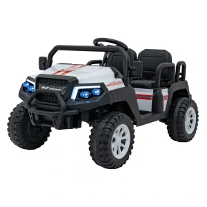 JOKO Elektrické autíčko Terénne Buggy Champion 2x200W 24V pre 4 deti, Nosnosť 120kg, odpružené penové kolesá, kožené sedadlo, FM rádio, biele