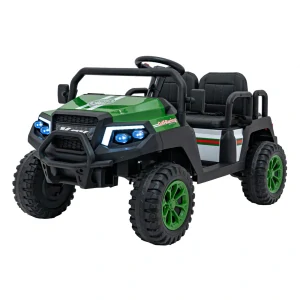 JOKO Elektrické autíčko Terénne Buggy Champion 2x200W 24V pre 4 deti, Nosnosť 120kg, odpružené penové kolesá, kožené sedadlo, FM rádio, zelené
