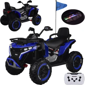 JOKO Elektrická Štvorkolka 4x4, penové kolesá, kožené sedadlo, diaľkové ovládanie, vlajka, modrá