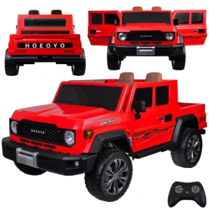 JOKO Veľké Elektrické autíčko Pick Up 4x4 4x100W 24V pre 2 deti, kožené dvojmiestne sedadlo, penové kolesá, brzdový pedál, červené