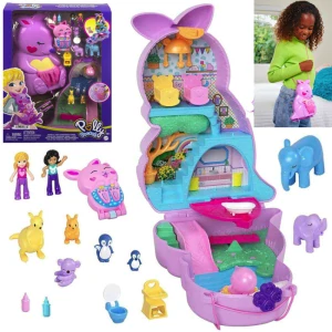 Polly Pocket Sada Otvárací Domček Kabelka Malý Klokan s Bábikami a zviertkami