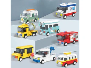 JOKO Sada Technická stavebnica 8v1 Električka, Autobus, Miešač betónu, Sanitka, Obytné auto, Traktor, Hasičské auto, Školský autobus