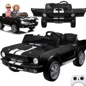 JOKO Elektrické autíčko Shelby GT 350 Klasik pre 2 deti, 2x200W 24V, dvojmiestne kožené sedadlo, nosnsosť 50kg, penové kolesá, čierne